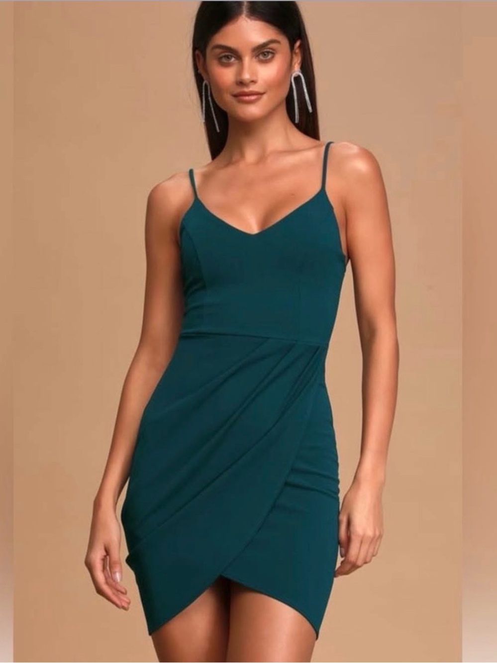 Teal Spaghetti Strap Wrap Mini Dress